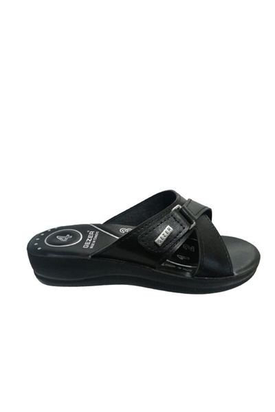 GEZER Ge082-10 Women's Black Orthopedic Cross Banded Walking Slippers
