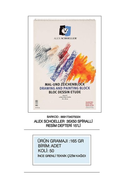 Genel Markalar Spiralli Teknik Çizim Resim Defteri 35x50cm.165gr 15 Sayfa