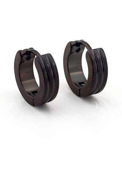 Solfera Double Line Black Stainless Steel Men's Hoop Earrings E700