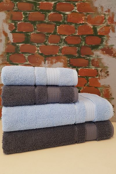Özdilek Trendy 4 Piece Bath Towel Set - Dark Gray Light Water Green