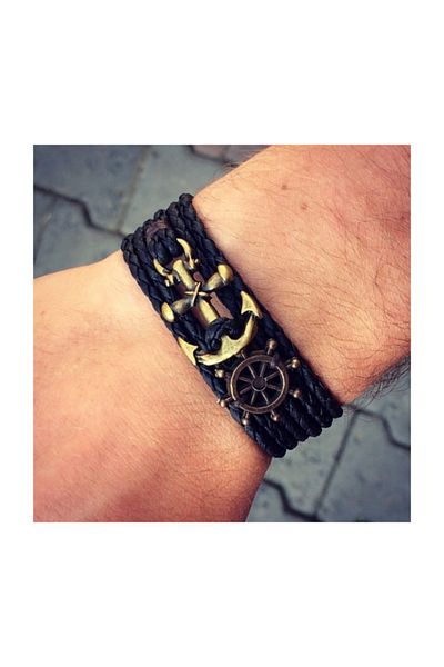 Katre Dizayn Gemici Antique Anchor Rudder Knitted Men's Bracelet