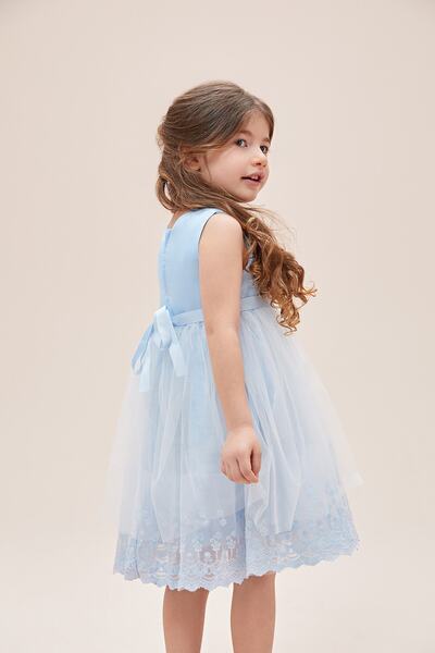 Oleg Cassini Girl's Blue Strappy Tulle Skirt Children's Dress L18