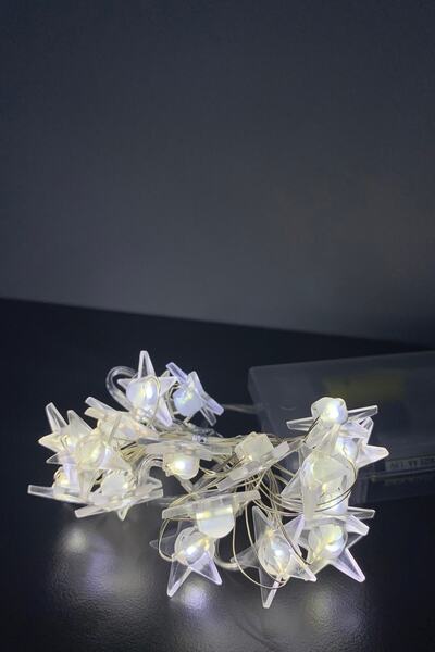 MAGICLEDCORNER Yıldızlı Gümüş Tel Peri Led 2 Metre  Pilli GE3015