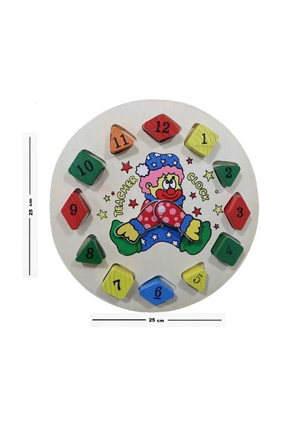Ekincioğlu Wooden Clown Clock - Wooden Puzzle - Educational Wooden Toys