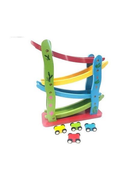 Okçu Wooden Miniature Speed Cars Ramp Set - Fun 4-Tier Speed Cars