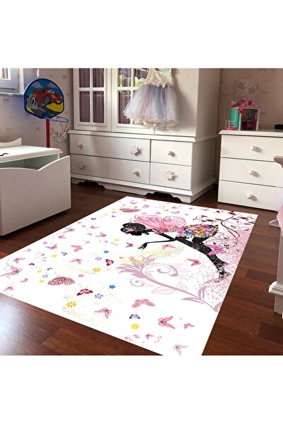 Resmiro Peri Kızı Ve Kelebek Desenli Dijital Baskılı Halı