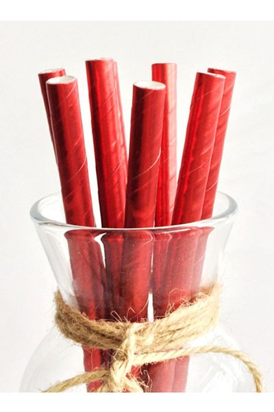 Kazanabil 24-Piece Metallic Paper Straws Red - 24 Pieces