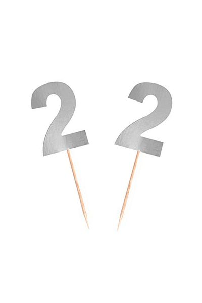 Kazanabil 15pcs Shiny Number 2 Party Toothpicks Silver