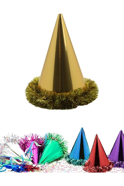 Kazanabil Metallized Cone Shaped Large Size Cardboard Party Hat Yellow