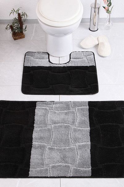 Confetti Sarıyer 50x80 40x50 cm PS Black Bath Rug