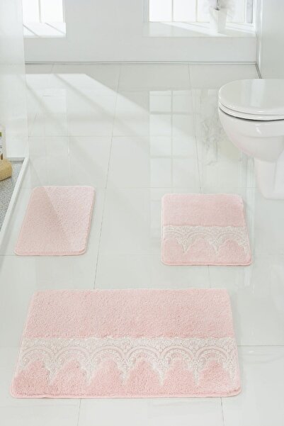 VONALDI HOME Stefani 3'lü Masa Tufting Klozet Takımı Pudra Pembe