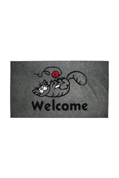 GizHome 40X70 Tody Flok Kapi Paspasi Gri Welcome Kedi