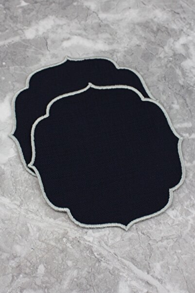 WEARE2 Șervețele de cocktail din 2 piese, brodate, de culoare bleumarin, gri ...