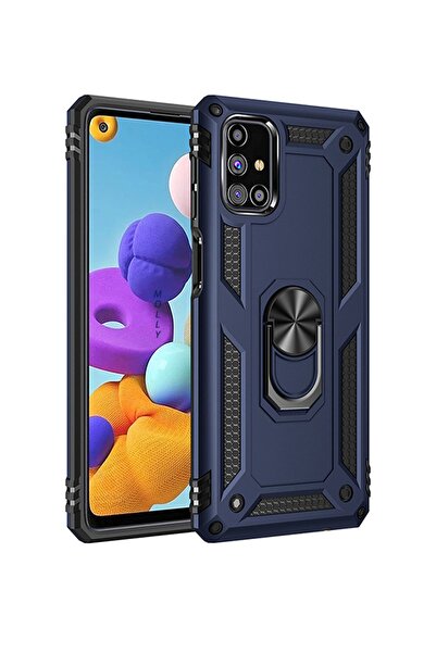 Molly Galaxy M31s Uyumlu Lacivert Megatron Yüzüklü Silikon Pc Kılıf