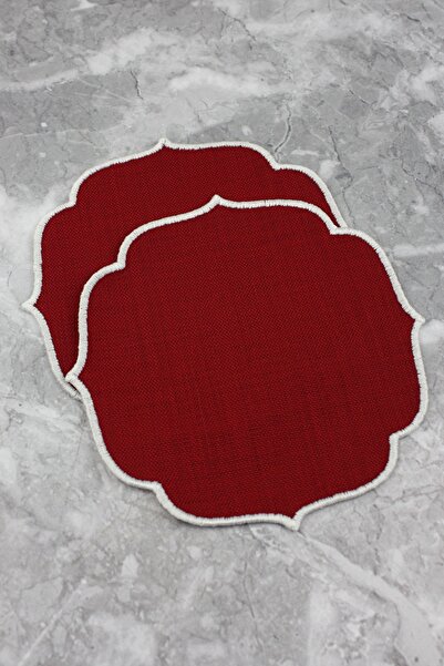 WEARE2 منديل كوكتيل مطرز باللون الأبيض العنابي مكون من قطعتين