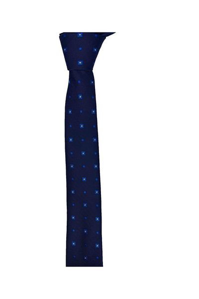 Brianze Men's Square And Dot Pattern Navy Blue Slim Tie