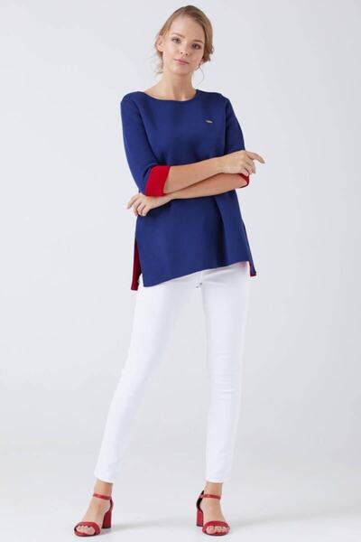 Sementa Ženski pleteni džemper sa tri četvrtine rukava - tamnoplavi - crveni