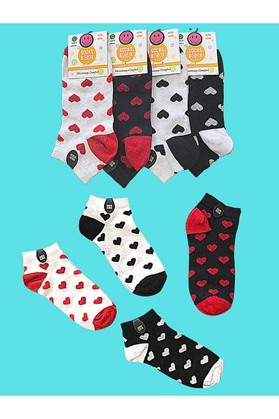 socksbox Șosete scurte cu model de inimă colorată de damă / 4 perechi