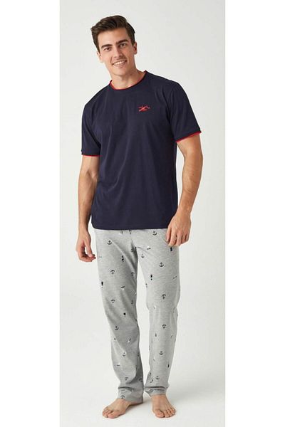 Mod Collection Men's Navy Blue Gray Anchor Pajama Set