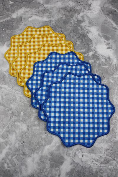 WEARE2 Șervețele de cocktail, 6 bucăți, brodate, în carouri galbene și albastre