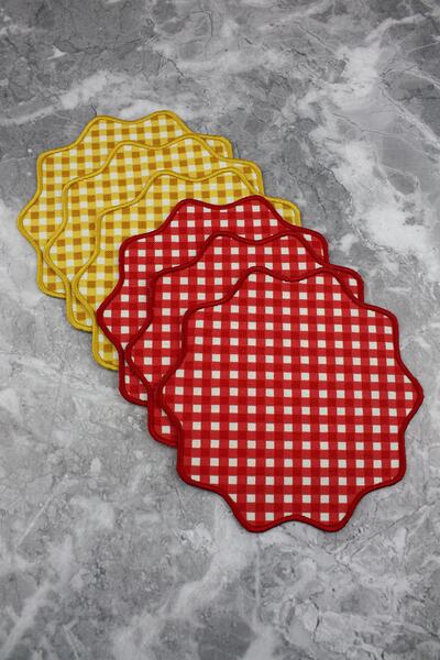 WEARE2 Șervețele de cocktail, 6 bucăți, brodate, în carouri galbene și roșii