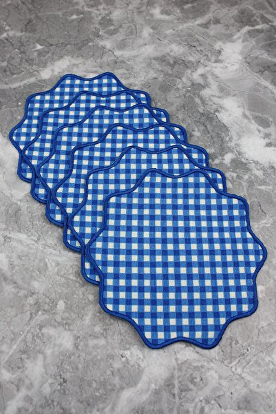 WEARE2 مناديل كوكتيل مطرزة باللون الأزرق مكونة من 6 قطع