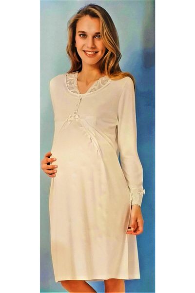 Marilyn Pijama Μακρυμάνικο νυχτικό εγκυμοσύνης εκρού