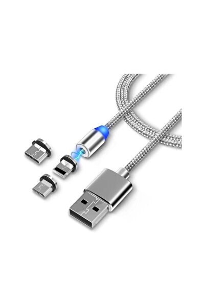 Alfais Mıknatıslı Iphone Lightning Samsung Micro Usb Type C Mıknatıslı Şarj Kablosu