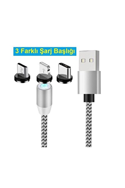 Alfais Mıknatıslı Iphone Lightning Samsung Micro Usb Type C Mıknatıslı Şarj Kablosu