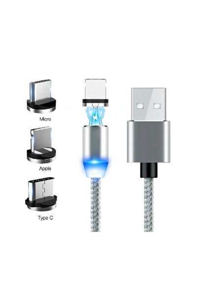 Alfais Mıknatıslı Iphone Lightning Samsung Micro Usb Type C Mıknatıslı Şarj Kablosu