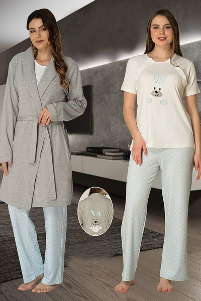 LOHOUSE Set de pijamale cu mâneci scurte pentru maternitate, albastru, cu buline