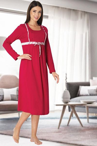 Effort Pijama Women's Fuchsia Long Sleeve Maternity Suit Maternity Nightgown 8083