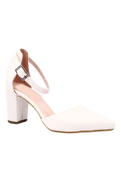 MİSS PARK MODA Park Moda K1905 Women's White Thick Heel Shoes Karnıyarık Ankle Pointed Daily