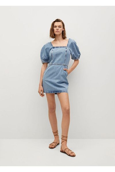 MANGO Woman Rochie din denim albastru plictisitor pentru femei