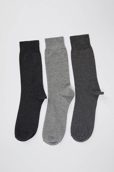 DeFacto Мъжки сиви мъжки памучни чорапи до глезена, чифт от 3 L5962AZ20AU