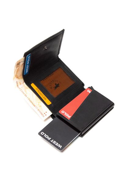 Westpolo Genuine Leather Unisex Mechanismed Wallet Card Holder