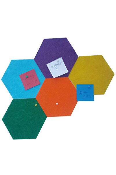 direkt-al Renkli Keçe Altıgen Yapışkanlı Duvar Panoları.5 Li Set