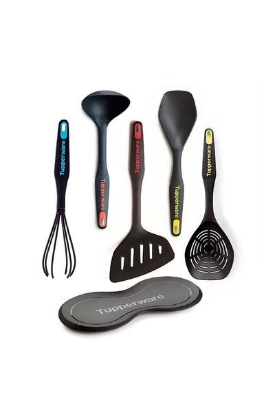 Tupperware Modern Fairy Set of 6 Spoon Ladle Spatula Whisk Colander Spoon Holder