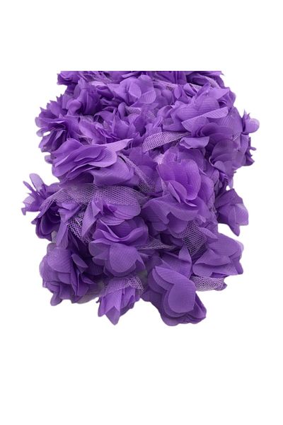 Yumuşakkeçe Laser Cut Organza Fabric Rose Decoration Material 9 Meters 120 Pieces Fabric Rose Violet