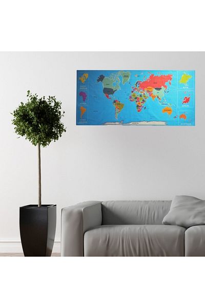 Techno Center Colorful World Wall Map that Does Not Require Magnetic Adhesives 118 cm * 56 cm
