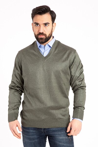 NACAR STORE Khaki Men's Knitwear Sweater - V-Neck, Thin Wool