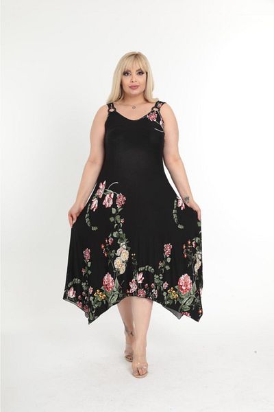 Mezura Women's Black Strappy Summer Combed Cotton Viscose Dress