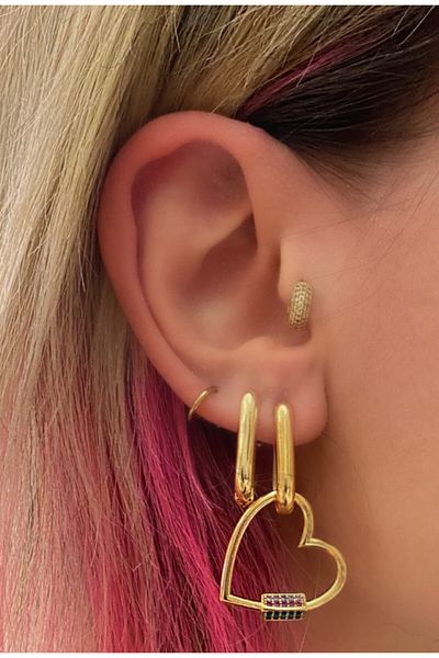 Markiz Takı Women's Gold Colored Stone Detail Heart Earrings