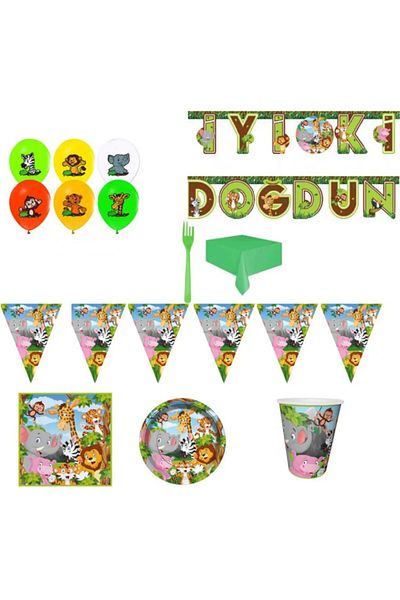 Hayaller Dükkanı Safari Themed 8-Person Luxury Birthday Ornaments, Party Sets Table Supplies-