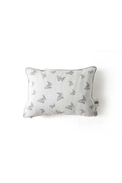DEUX LAPINS Iconique Lapin Patterned - Gray Rabbit Muslin Baby Pillow, 100% Cotton