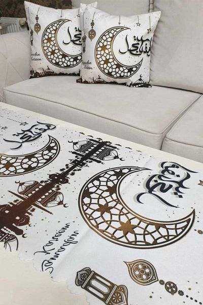 Sabomar Mouds White Ramadan Patterned Throw Pillow Runner Set Set of 3