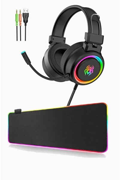 SNEXPRES Yoro V5 Işıklı Oyuncu Kulaklığı + Dünya Desenli Işıklı Rgb Oyuncu Mo...