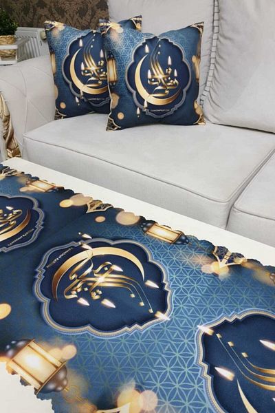 Sabomar Mouds Blue Ramadan Patterned Throw Pillow Runner Set of 3