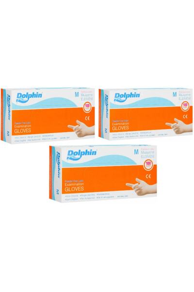 Dolphin قفازات فحص لاتكس خالية من البودرة وسط 100 عبوة 3 قطع