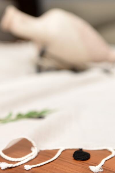 Dosimira Zeytin Oyalı Pamuklu Dekoratif Büfe Ve Kare Masa Örtüsü 105x105 Cm